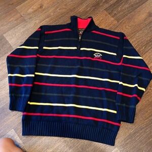 Paul & Shark Zip Up Sweater Blue and Red Classic Stripes Size L VINTAGE
